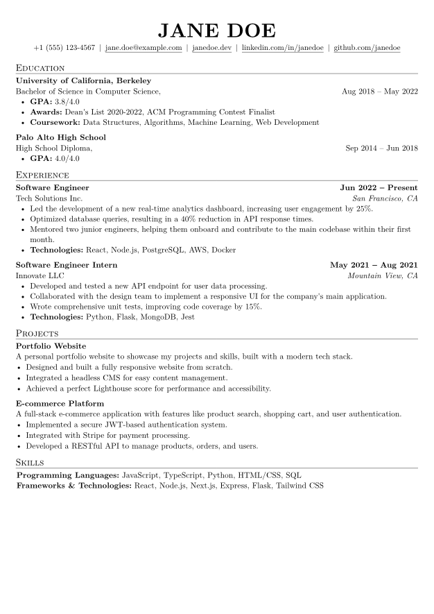 Classic Traditional resume template preview