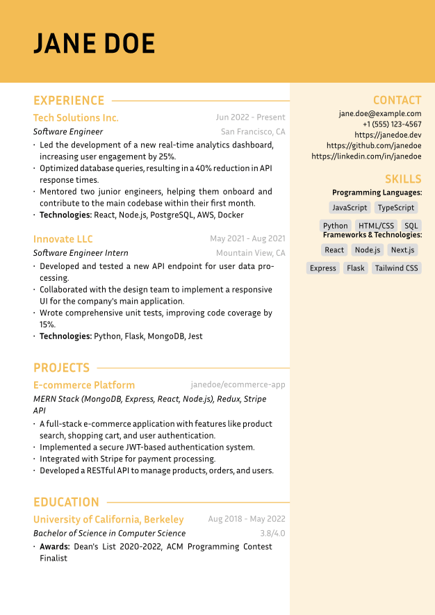 Creative Bold resume template preview