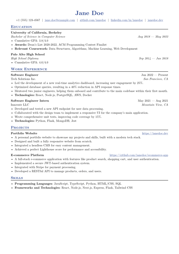 Modern Professional resume template preview